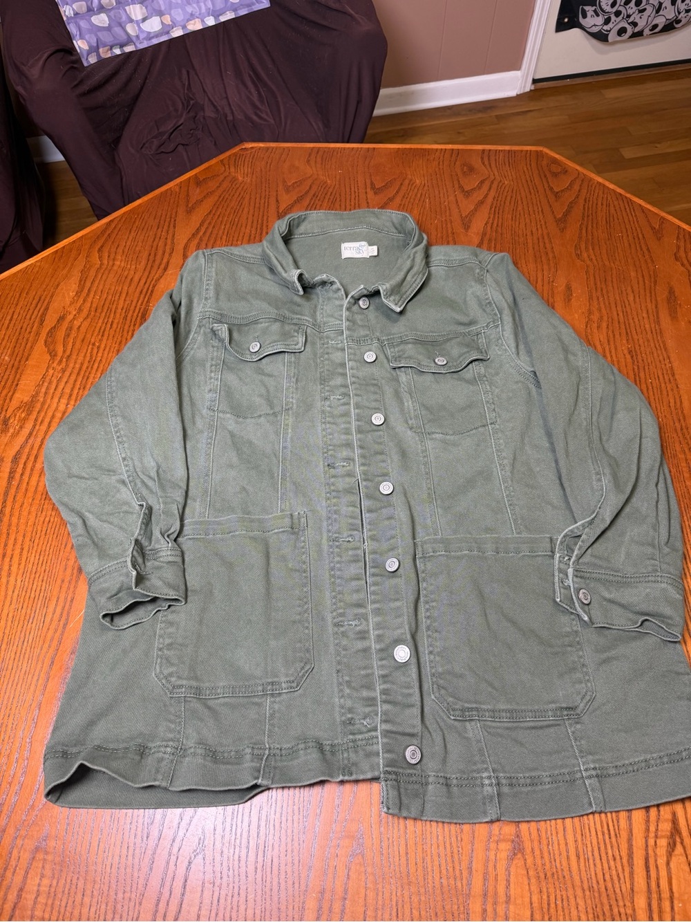 Terra & Sky Olive Green Utility Jacket Shacket Women’s Plus Size
